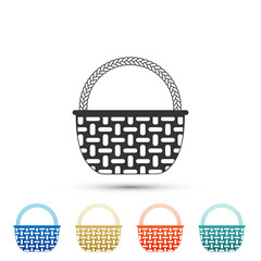 Wicker basket icon isolated on white background. Set elements in colored icons. Flat design. Vector Illustration