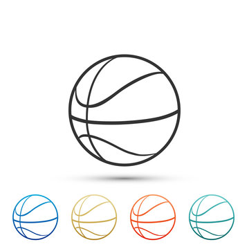 Basketball ball icon isolated on white background. Sport symbol. Set elements in colored icons. Flat design. Vector Illustration