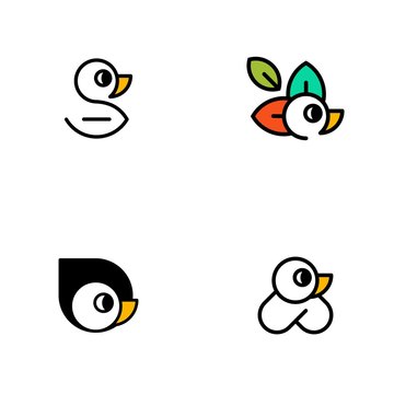 Duck Cute Set Idea Illustration Icon Logo Design Template Element Vector