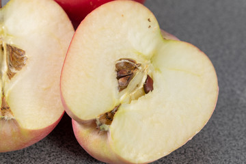 close up of the half of an apple
