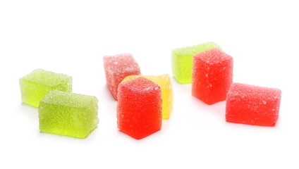 Colorful jelly sugar candies isolated on white background