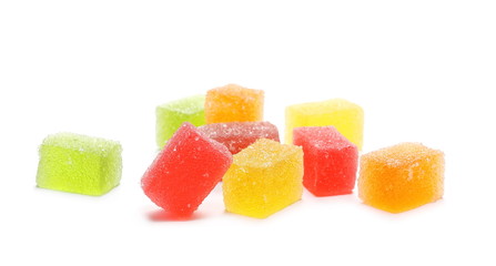 Colorful jelly sugar candies isolated on white background