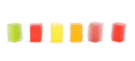 Colorful jelly sugar candies isolated on white background