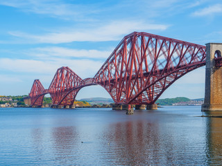 View of the Forth Bridge, a railway bridge across the Firth of Forth near Edinburgh, Scotland, UK.