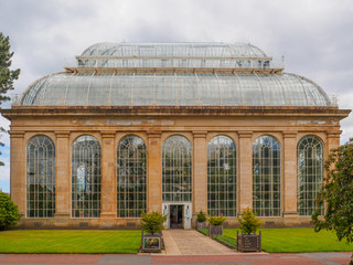 The Victorian Palm House at the Royal Botanic Gardens, a public park in Edinburgh, Scotland, UK.