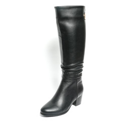 Women's demi-season high boots isolated on white background