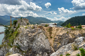 The rocky shore of the lake Zaovine in Serbia