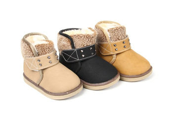 Winter boot's shoe for kid on white background