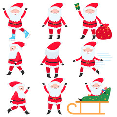 Bright and cheerful Santa Claus in his red suit with a bag in his hands.