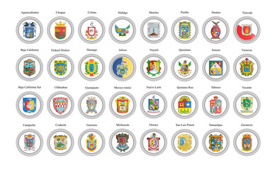Set of vector icons. States of Mexico flags. 3D illustration. - 231066983