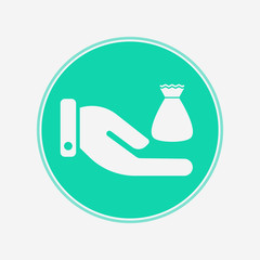 Hand with money bag vector icon sign symbol