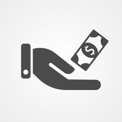 Hand with money vector icon sign symbol