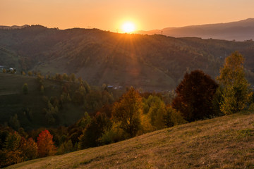 A Beautiful Autumn Sunset in the Carpathian Mountains