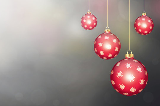 Christmas background. Christmas card with hanging Christmas balls