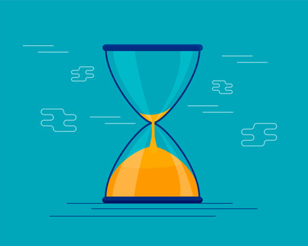 Hourglass antique instrument. Hourglass as time passing concept for business deadline, urgency and running out of time. hourglass illustration on the, sandglass or sandclock, flat design vector 