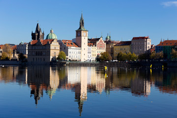 Fototapeta premium Colorful autumn Prague Old Town above River Vltava, Czech Republic