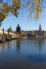 Obraz premium Colorful autumn Prague Old Town above River Vltava, Czech Republic