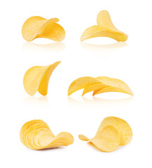 Set of potatoes chips isolated on white background