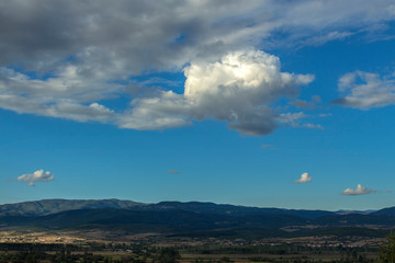 Cloudy landscape from the Rhodope Mountain, Hadzhidimovo village, Bulgaria.