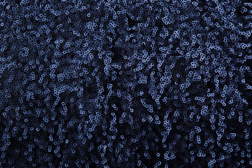 Sequin 3 D. Navy Blue Sparkling Sequin Textile Background. 3 D details