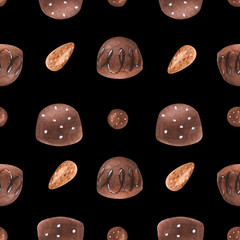 Sweet romantic pattern with chocolates and nut