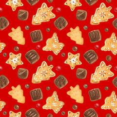 Sweet Christmas pattern with chocolate and cookie