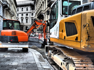 work in progress, reconstruction of the road surface in Milan, Italy