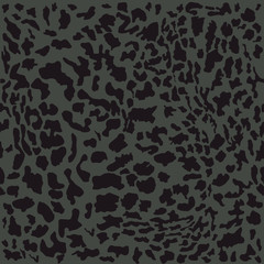 Seamless leopard pattern. Black spots on dark green background.
