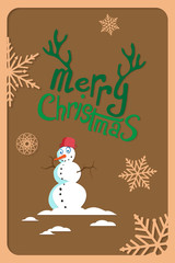 Merry Christmas card with snowman.