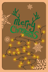 Merry Christmas card with christmas tree lights.