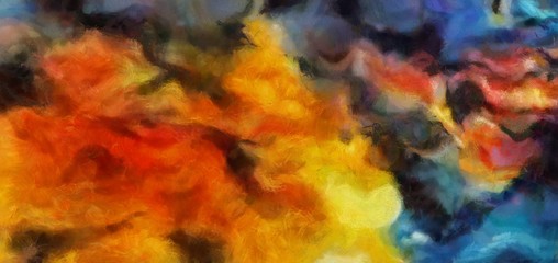 Detailed close-up grunge multi color abstract background. Dry brush strokes hand drawn oil painting on canvas texture. Creative simple pattern for graphic work, web design or wallpaper. 