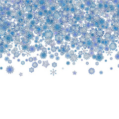 Fototapeta premium Christmas border background with blue snowflakes