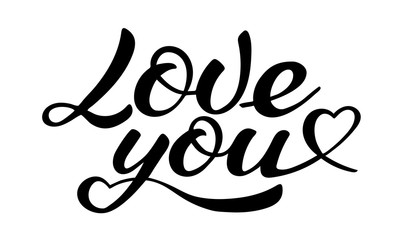 Love you lettering, calligraphic vector inscription