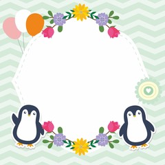 Cute Frame with Penguin Vector 