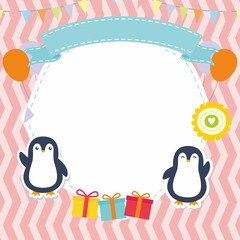 Cute Frame with Penguin Vector 