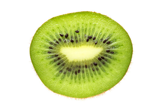 Slice of kiwi isolated on white background. Fresh juicy fruit.