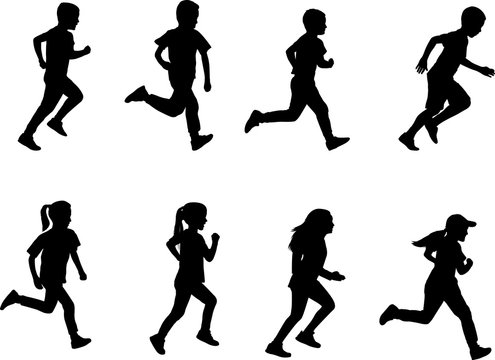 kids running silhouettes - vector