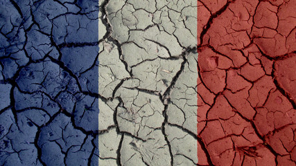 Political Crisis Or Environmental Concept: Mud Cracks With France Flag