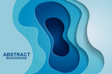 Abstract background design with blue paper cut shapes. Paper cut vector illustration for banner, presentation, and invitation. Paper art and craft style.