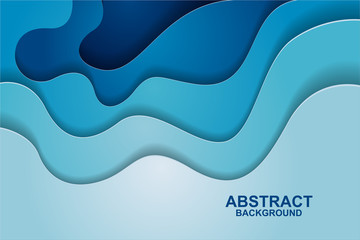 Abstract background design with blue paper cut shapes. Paper cut vector illustration for banner, presentation, and invitation. Paper art and craft style.
