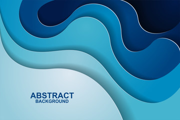 Abstract background design with blue paper cut shapes. Paper cut vector illustration for banner, presentation, and invitation. Paper art and craft style.