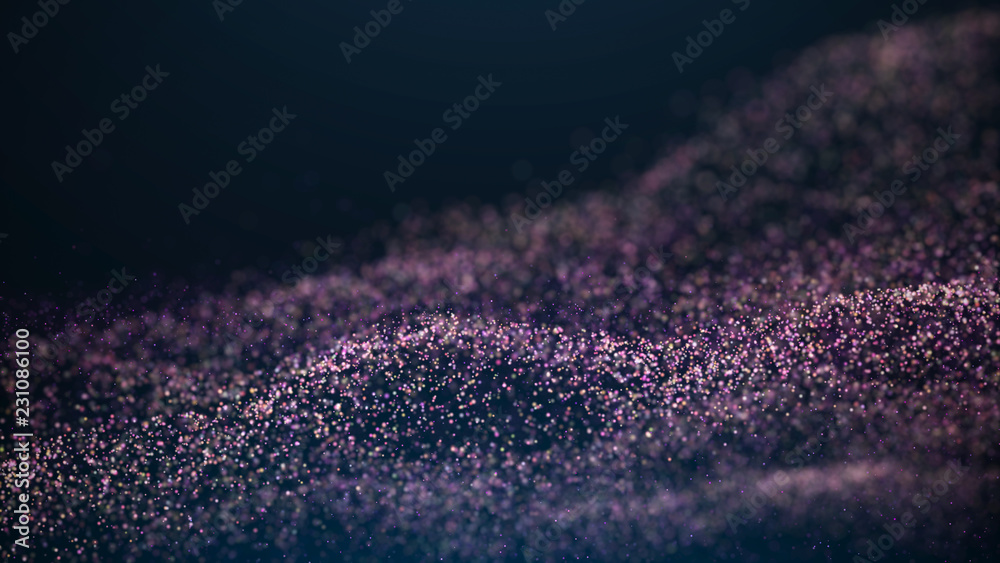 Poster wave glow. wave of particles. wave 3d. 3d rendering. futuristic green dots background with a dynamic