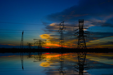 The power supply facilities of contour in the evening