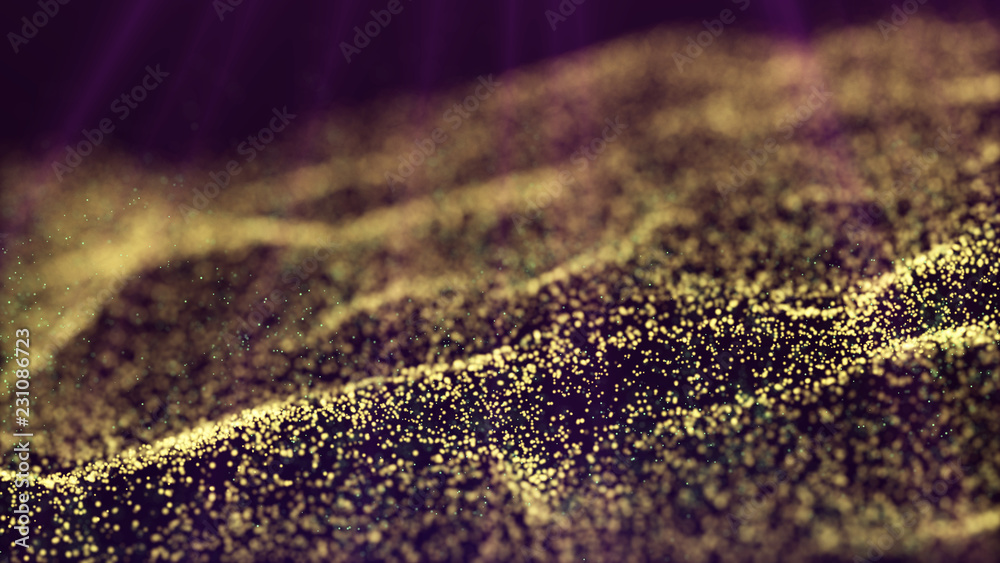 Poster wave glow. wave of particles. wave 3d. 3d rendering. futuristic green dots background with a dynamic
