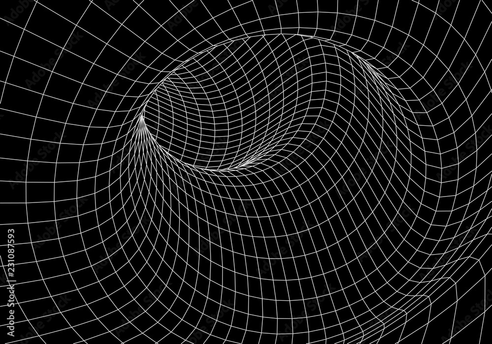 Poster tunnel or wormhole. digital 3d wireframe tunnel. 3d tunnel grid. network cyber technology. surrealis