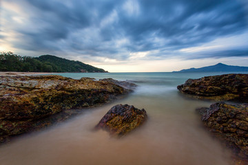 A long exposure picture Beautiful Scenery cloudy Sunset With Sto