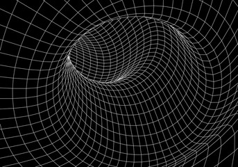 Obraz premium Tunel lub wormhole. Cyfrowy tunel szkieletowy 3D. Siatka tunelu 3D. Technologia sieciowa. Surrealizm. Abstrakcyjna grafika wektorowa tła