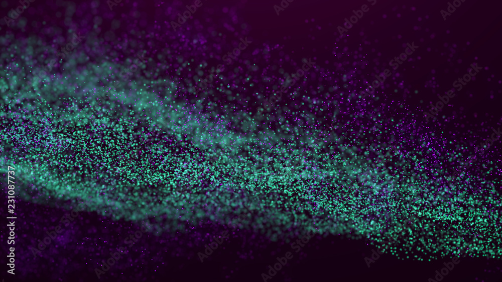 Poster wave glow. wave of particles. wave 3d. 3d rendering. futuristic green dots background with a dynamic