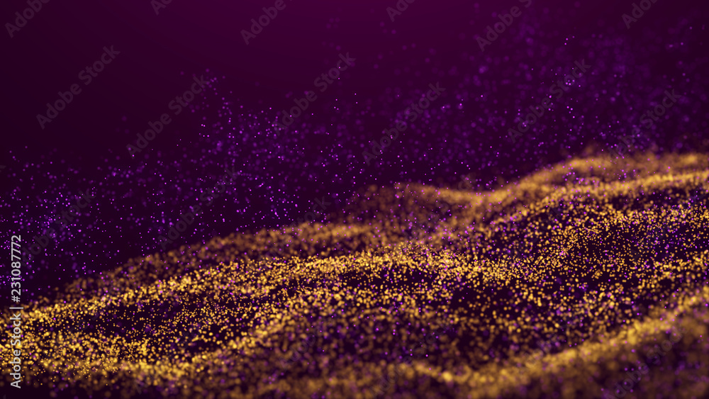 Poster wave glow. wave of particles. wave 3d. 3d rendering. futuristic green dots background with a dynamic