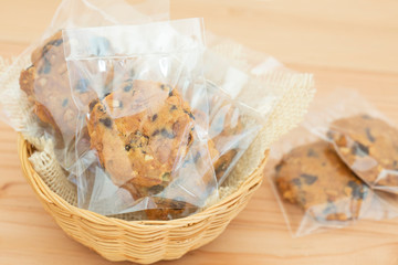 Cookie in plastic wrap packaging.